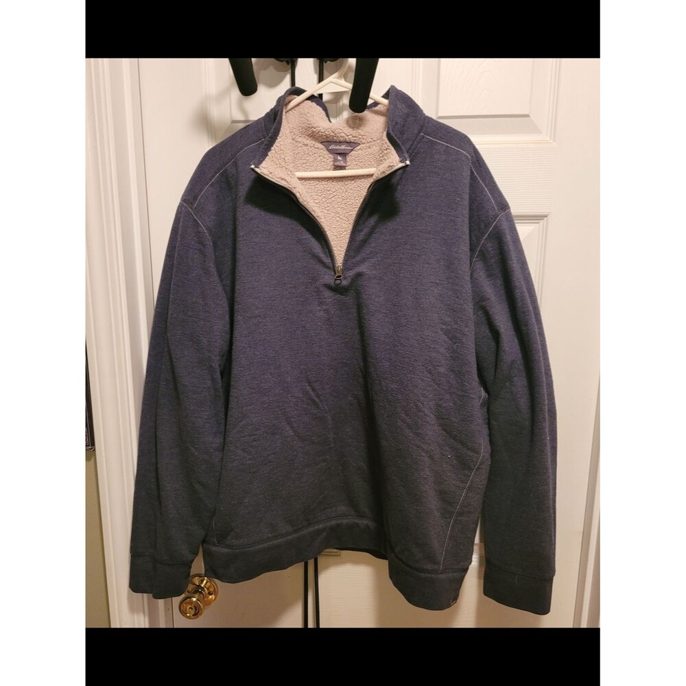 Eddie Bauer Men’s Navy Half-Zip Sherpa-Lined Pullover Sweater
